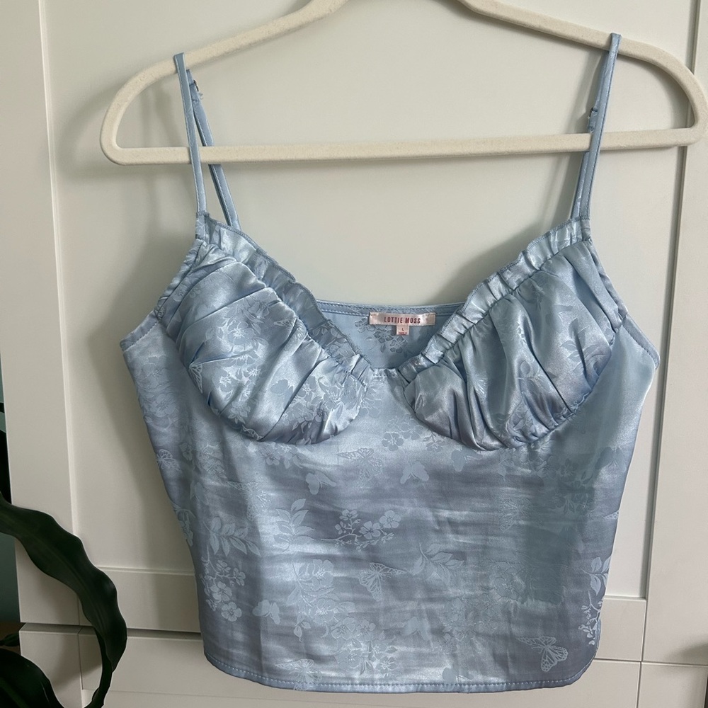SHIMMERY BLUE SUMMERY FLORAL CROP TOP